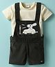 Mom's pet Cotton Knit Bunny Driving A Car Embroidered Dungaree With Half Sleeves Tee - Green
