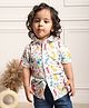 Polka Tots Cotton Woven Full Sleeves Dinosaur Printed Shirt - White & Multi Colour