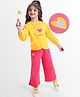 OLLINGTON ST.Cotton Full Sleeves Hearts Printed  Sweatshirt & Knit Joggers Set with Print- Yellow & Pink