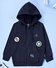 Kiddopanti Knit Full Sleeves Teddy & Hello Text Patch Embroidered Hooded Sweatjacket - Navy Blue