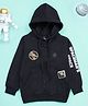 Kiddopanti Knit Full Sleeves Space Theme Patch Embroidered & Printed Hooded Sweatjacket - Black