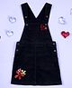 Kiddopanti Denim Woven Sleeveless Floral Patch Embroidered & Sequins Embellished Pinafore Dress - Black