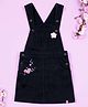 Kiddopanti Denim Woven Sleeveless Floral Crochet Designed & Patch Embroidered Pinafore Dress - Black