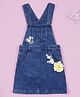 Kiddopanti Denim Woven Sleeveless Floral & Butterfly Patch Detailed Pinafore Dress - Medium Blue