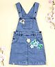 Kiddopanti Denim Woven Sleeveless Floral & Butterfly Patch Detailed Pinafore Dress - Light Blue