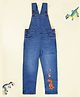 Kiddopanti Denim Woven Sleeveless Dinosaur Printed Mild Washed Dungaree - Medium Blue
