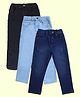 Kiddopanti Denim Woven Pack Of 3 Solid & Washed Jeans - Black Medium & Light Blue