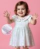Babyoye 100% Cotton Interlock Woven Half Sleeves Party Dress with Frill & Lace Detailing & Floral Embroidery - White