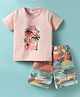 Mom's pet Cotton Knit Half  Sleeves No Waves No Fun Text Printed Tee & Shorts Set - Peach