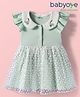 Babyoye 100% Cotton Woven Frill Sleeves Solid Dyed Party Dress With Floral & Cherry Embroidery - Light Green