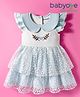 Babyoye 100% Cotton Interlock Woven Frill Sleeves Party Dress with Floral Embroidery - Light Blue