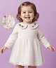 Babyoye 100% Cotton Solid Dyed Full Sleeves Floral Embroidered & Peter Pan Collar Party Dress - Peach