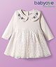 Babyoye 100% Cotton Solid Dyed Full Sleeves Floral Embroidered & Peter Pan Collar Party Dress - Peach