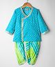 Exclusive from Jaipur Cotton Woven Full Sleeves Kurta Dhoti Set with Stripes & Lace Detailing - Aqua Blue