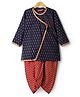 Exclusive from Jaipur Cotton Woven Full Sleeves Kurta Dhoti Set With Floral Print - Navy Blue