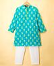 Exclusive from Jaipur Cotton Woven Full Sleeves Kurta Pajama Set With Floral Print - White & Firoji