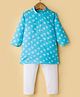 Exclusive from Jaipur Cotton Woven Full Sleeves Printed Kurta Pajama Set - Aqua Blue