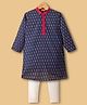 Exclusive from Jaipur Cotton Woven Full Sleeves Kurta Pyjama Set With Floral Print - Navy Blue
