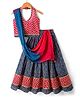 Exclusive from Jaipur Cotton Woven Sleeveless Halter Neck Choli Lehenga & Dupatta Set With Floral Print - Navy Blue