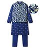EARTHY TOUCH Single Jersey Knit Full Sleeves Kurta Pajama Set Jacket & Floral Glitter Print - Blue