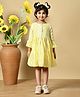 MoMaa Cotton Woven Three Fourth Bell Sleeves Chevron Printed Dress - White & Yellow