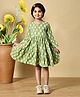 MoMaa Cotton Woven Three Fourth Bell Sleeves Abstract Motifs Printed Dress - Green
