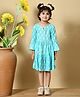 MoMaa Cotton Woven Three Fourth Bell Sleeves Abstract Motifs Printed Dress - Sky Blue