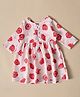 MoMaa Cotton Woven Three Fourth Sleeves Floral Printed Dress - Red