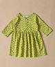 MoMaa Cotton Woven Three Fourth Sleeves Chikankari Embroidered Dress - Green