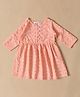 MoMaa Cotton Woven Three Fourth Sleeves Chikankari Embroidered Dress - Peach