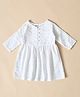 MoMaa Cotton Woven Three Fourth Sleeves Chikankari Embroidered Dress - White
