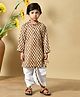 MoMaa Cotton Woven Full Sleeves Abstract Motif Printed Kurta Dhoti Set - Brown