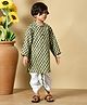 MoMaa Cotton Woven Full Sleeves Abstract Motif Printed Kurta Dhoti Set - Green