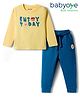 Babyoye 100% Cotton Interlock Knit Full Sleeves T-Shirt & Lounge Pant Set With Eco Jiva Finish & Text Print - Yellow