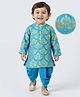EARTHY TOUCH Single Jersey Knit Full Sleeves Kurta Dhoti Set with Floral Glitter Print - Light Blue