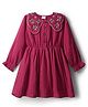 Babyhug 100% Cotton Full Sleeves Frock With Floral Embroidery - Dark Pink