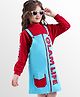OLLINGTON ST. Cotton Knit Full Sleeves Top & Knit Pinafore with Glam Life Text Print - Red & Blue