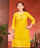 Aarika Cotton Woven Three Fourth Sleeves Abstract Embroidered Kurti - Yellow