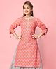 Aarika Cotton Woven Three Fourth Sleeves Floral Motifs Printed Pleated Kurti - Gajri