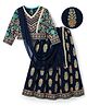 EARTHY TOUCH Single Jersey Knit Full Sleeves Lehenga Choli Set With Foil Floral Print & Dupatta - Navy Blue