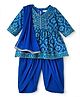 EARTHY TOUCH Single Jersey Knit Full Sleeves Kurti Salwar Set with Dupatta & Floral Glitter Print - Blue