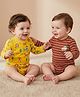 Babyoye 100% Cotton Interlock Knit with Eco Jiva Finish Full Sleeves Onesies with Stripes & Animal Farm Print Pack of 2 - Yellow & Brown