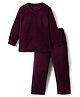 Kanvin Full Sleeves Antipilling Polar Fleece Knit Winter Wear Solid Colour Night Suit - Wine