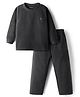 Kanvin Fleece Knit Full Sleeves Antipilling Co-ord Winter Solid Color Night Suit - Charcoal Grey