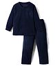 Kanvin Fleece Knit Full Sleeves Antipilling Solid Colour Winter Wear Night Suit - Navy Blue