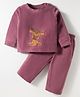 Kanvin Knit Full Sleeves Antipiling Polar Fleece Sweatshirt & Lounge Pant Set With Animal Embriodery - Mauve