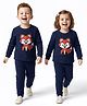 Kanvin Fleece Knit Full Sleeves Antipilling Winter Night Suit with Fox Patch Embroidery - Navy Blue