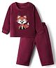 Kanvin Fleece Knit Full Sleeves Antipilling Winter Night Suit with Fox Patch Embroidery - Maroon