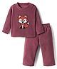 Kanvin Fleece Knit Full Sleeves Antipilling Winter Night Suit with Fox Patch Embroidery - Dark Pink