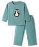 Kanvin Fleece Knit Full Sleeves Antipilling Winter Night Suit with Penguin Patch Embroidery - Turquoise